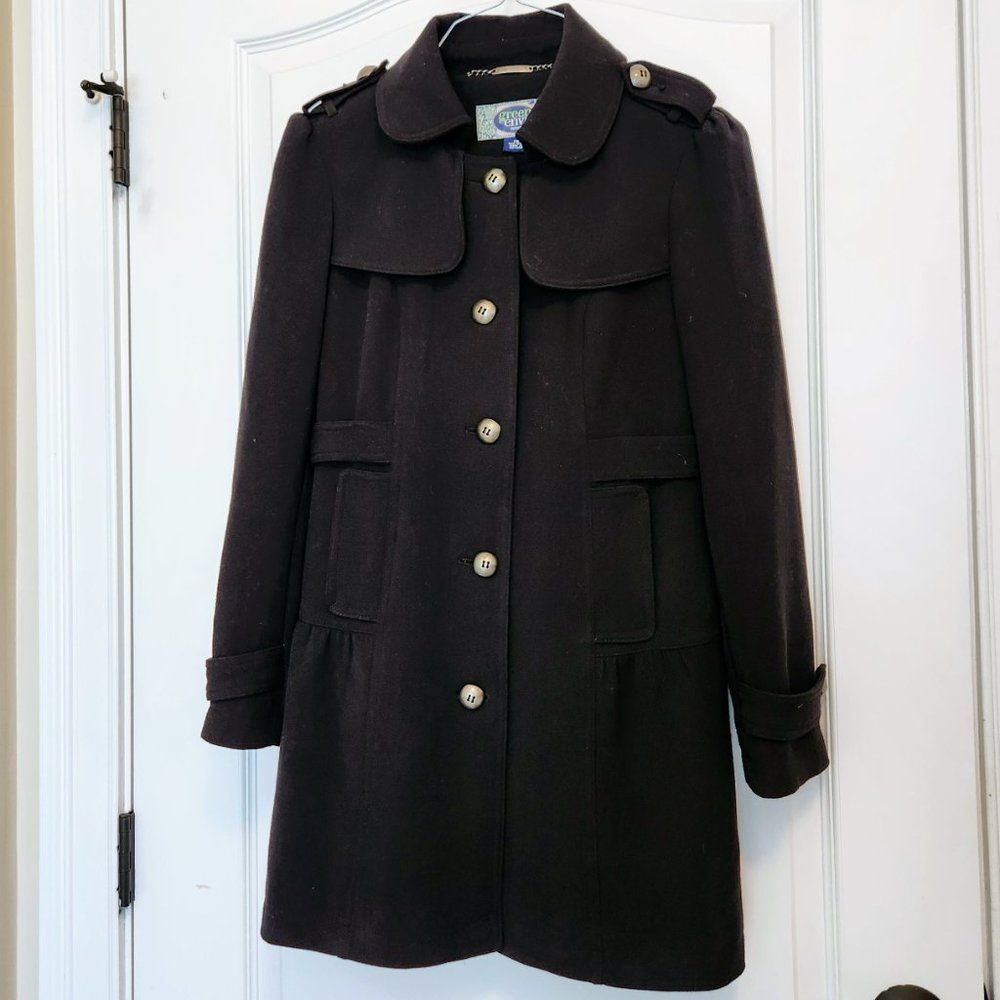 Green Envy Black Belted Trench Coat Sz Petite Medium